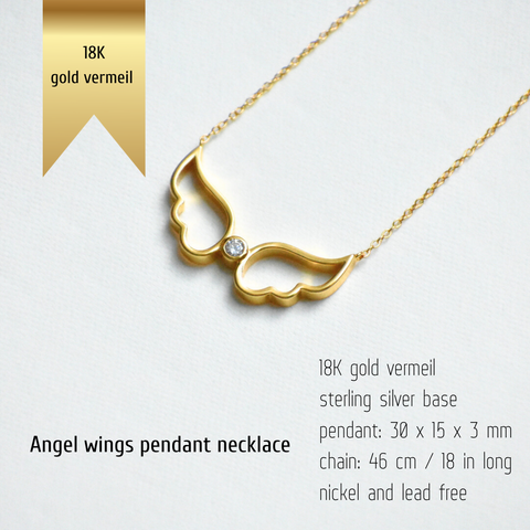 Gold vermeil angel wings pendant necklace