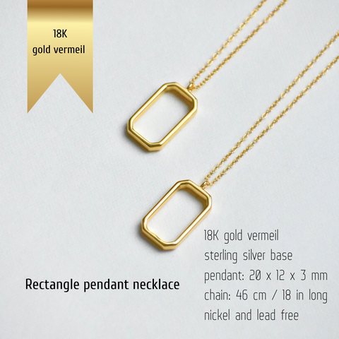 Gold vermeil rectangle pendant necklace